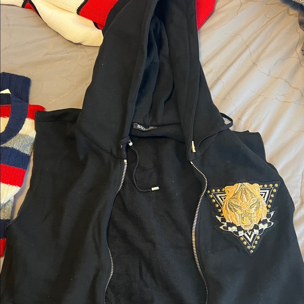Balmain Black Textured Hoodie